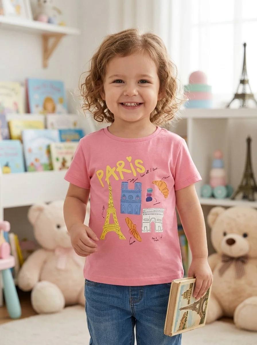Girls Short  Sleeve  T-Shirt ( Size-0/3 M  To 6 Year) ( 117373)